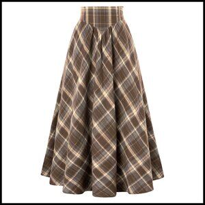 Victorian Maxi Skirt High Waist Elastic Plaid A-Line Long Skirt